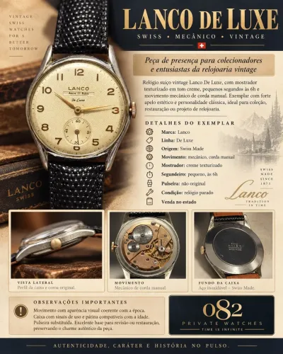 Relógio Lanco De Luxe Vintage Suíço - OPORTUNIDADE - RARO