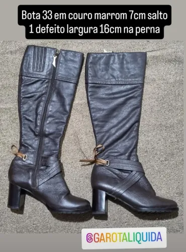 Bota 33 em couro marrom 7cm salto 1 defeito largura 16cm na perna