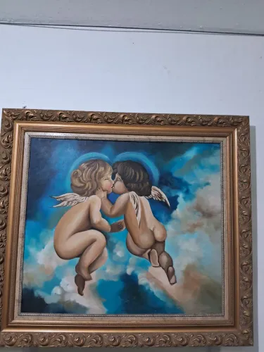 Obra de arte quadro querubisn ,oleo sobre tela artista Odila medida 1x0,90