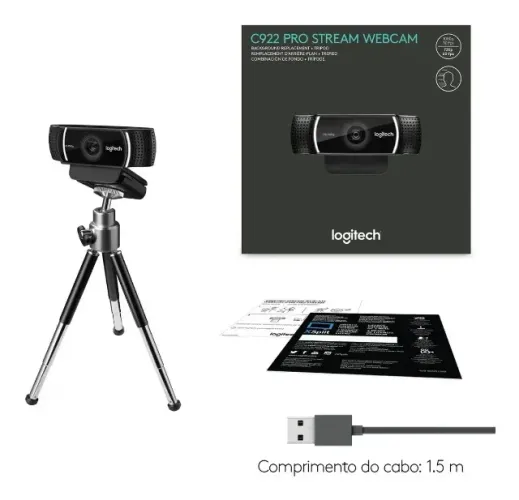Webcam Full HD Logitech C922 Pro Stream com Microfone Embutido e tripé na caixa