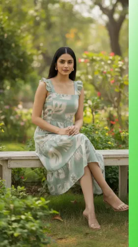 Vestido Verde Claro Estampado - Comprimento Midi