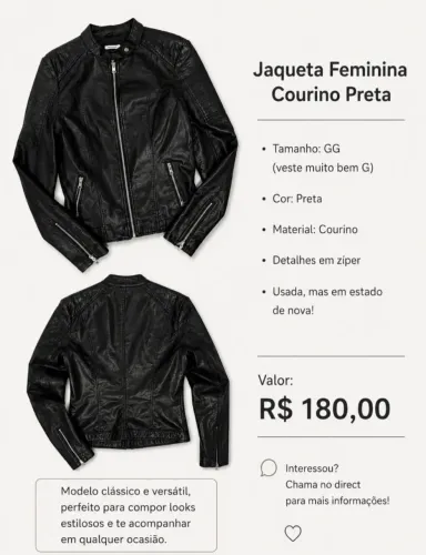 Jaqueta feminino courino preta