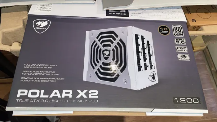 FONTE COUGAR POLAR X2 1200, 1200W, ATX 3.0, PCI-E 5.0, 80 PLUS PLATINUM, BRANCA
