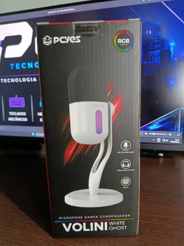 MICROFONE GAMER CONDENSADOR PCYES VOLINI WHITE GHOST RGB NOVO