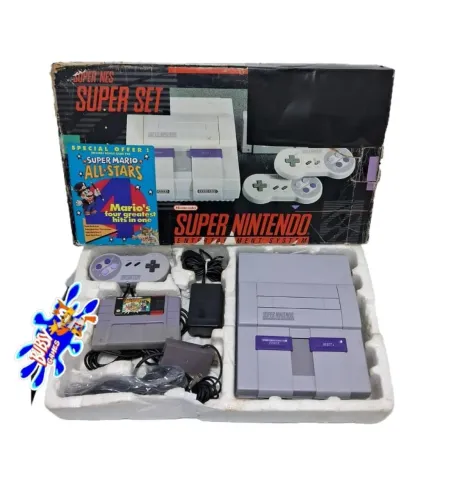 Super Nintendo console + Super Mario All-stars incluso