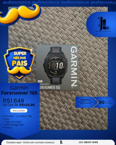 RELÓGIO GARMIN FORERUNNER 165, PRETO, SEMINOVO, EXCLUSIVO!