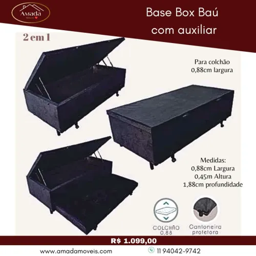 Base box com baú solteiro com cama auxiliar , à pronta entrega 