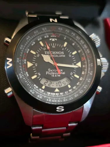 relógio technos skydiver professional 48mm ana-digi máquina japan t205 impecável 5 botões
