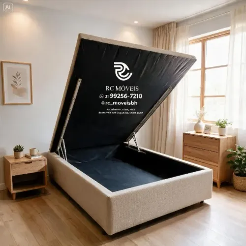 Cama Box Baú Casal 1,38x1,88 Inteiriço Pistão a Gás Corino Caramelo