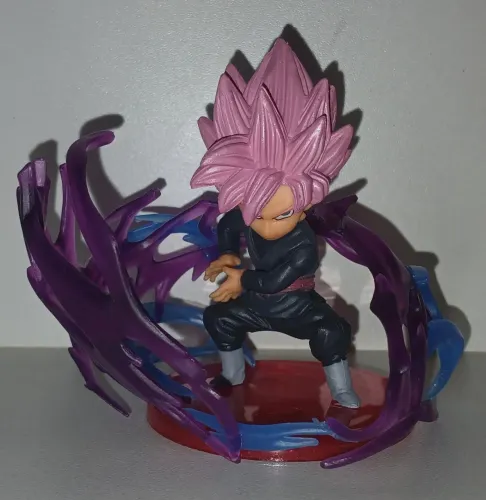 BONECO MINIATURA ACTION FIGURE DRAGON BALL GOKU BLACK CABELO ROSA COM EFEITOS