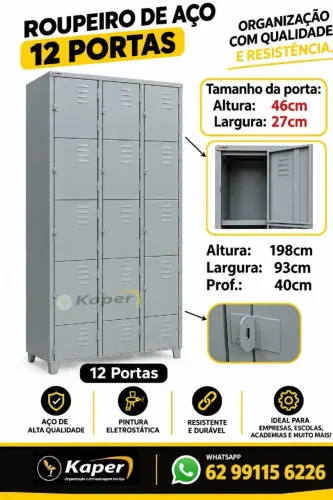 Roupeiro de aço 12 portas cinza ( novo ) ideal para guardar volumes e itens pessoais.