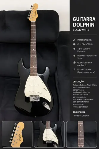 Guitarra Strato Dolphin Black white