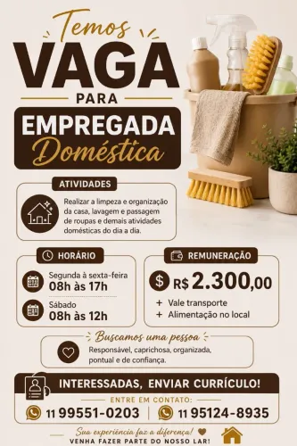 VAGA EMPREGADA DOMÉSTICA