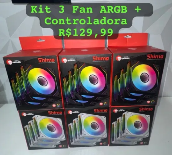 Kit 3 Fans ARGB + Controladora