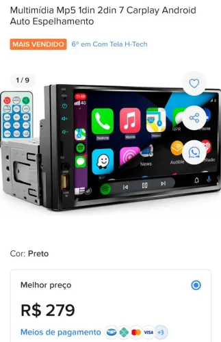 Multimídia NOVA!!  Mp5 1din 2din 7 Carplay Android Auto Espelhamento