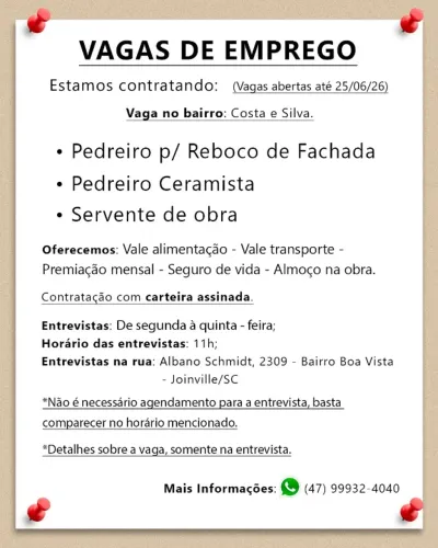 Pedreiro. Joinville/SC