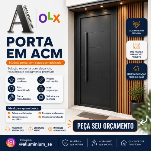 Porta em ACM Sob Medida | Amadeirado, Preto, Cinza, Ripado e Cores Personalizadas