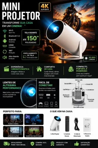 l? MINI PROJETOR SMART WIFI + BLUETOOTH!