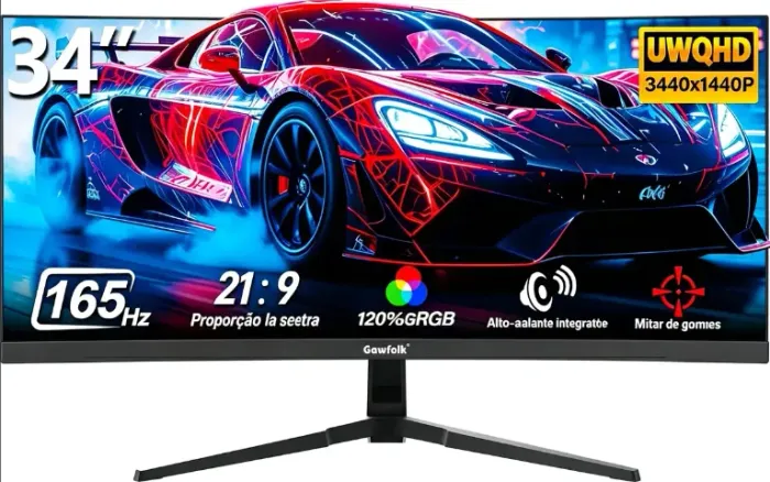 Gawfolk Monitor Gamer Ultrawide 34" IPS 165Hz UWQHD 3440x1440, FreeSync, Alto?falante Inte