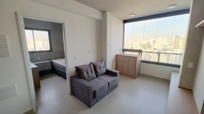 Apartamento mobiliado para locação com 33m² 1 dormitório sem vaga, ao lado do Shopping Fre
