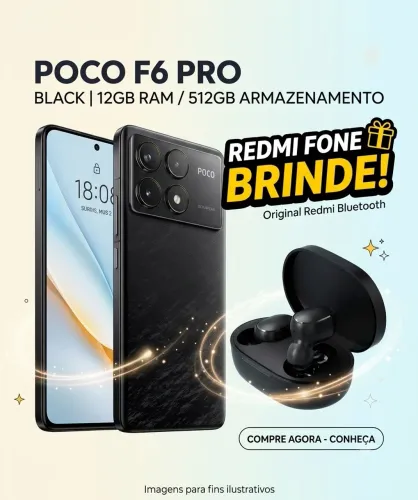 POCO F6 Pro Black 12GB RAM 512GB Oferta com Fone Bluetooth Redmi