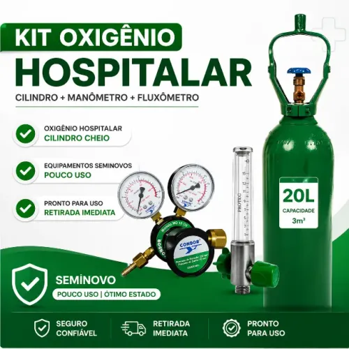 Cilindro de Aço 20L / 3mt cubico com Regulador e Medidor de Vazão - Seminovo