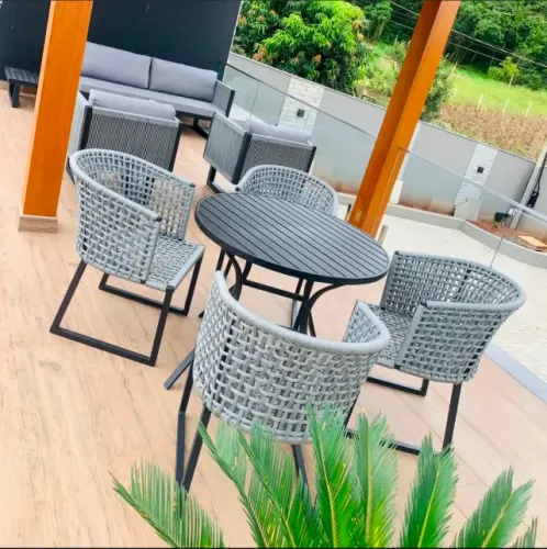 CONJUNTO MESA DE ALUMÍNIO + CADEIRAS DE CORDA NÁUTICA