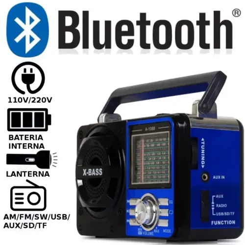 Rádio Bluetooth Portátil FM/AM/SW, Rádio Vintage com Bateria Recarregável aturnshop.com.br