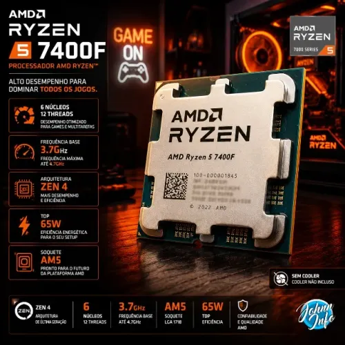 Processador Amd Am5 Ryzen 5 7400f 3,7ghz 6/12 Oem Sem Cooler