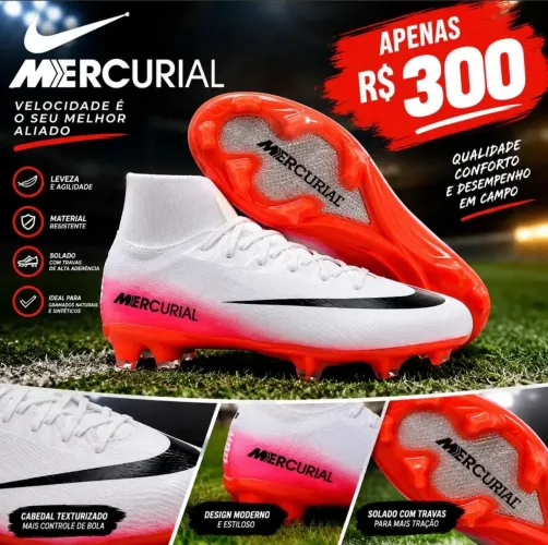 Chuteira Nike Mercurial Para Campo Alta Performance Leve e Confortável