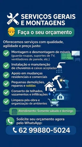 Faço serviços e manutenção residencial ,e sou ajudante pra mudança e outros serviços !!