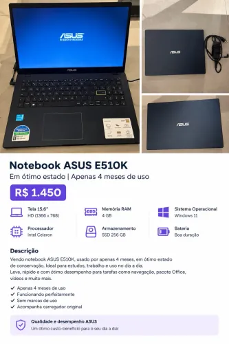 Notebook ASUS E510K (Seminovo - 4 meses de uso)