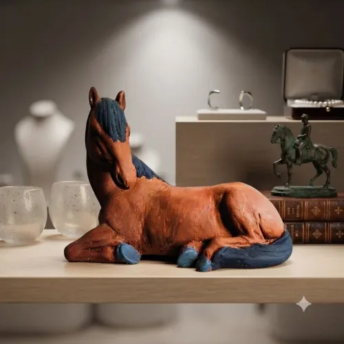 Escultura de cavalo e boi decorativo