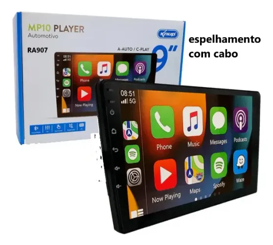 Painel Som Mp5 Multimídia Knup 9 Polegadas com Espelhamento Android IOS via Cabo