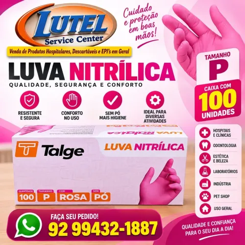 LUVA NITRILICA S/PÓ ROSA P/M