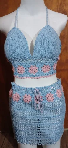 Saia e cropped  em crochê 