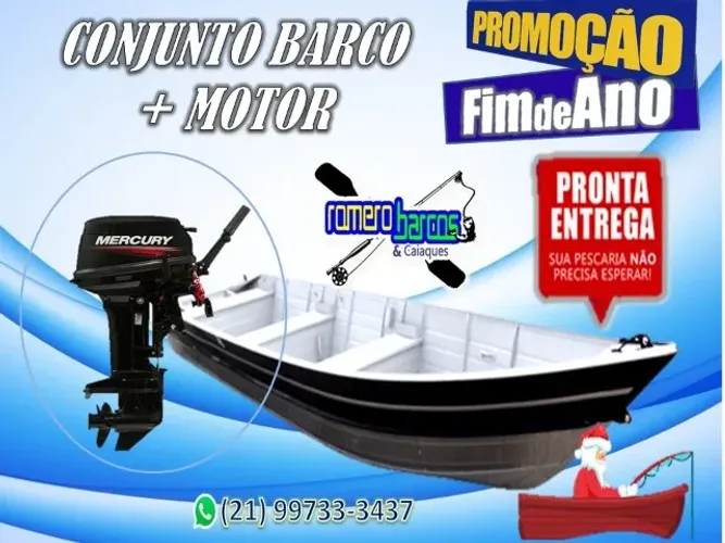 CONJUNTO BARCO,CARRETA E MOTOR MERCURY 15 HP SUPER ZERO PRONTA ENTREGA
