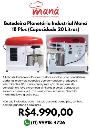 Batedeira Planetária MANÁ 18 Litros Plus