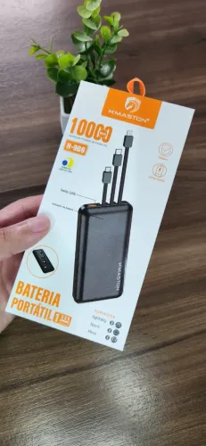 Carregador portátil H´maston H966 10000mah com 3 cabos mais saída usb