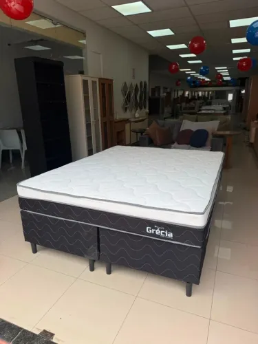 Cama Box Queen Grécia Topázio (Base + Colchão Molas Ensacadas) - Entrega Imediata;