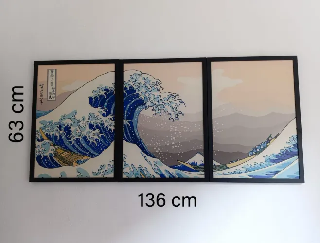 Quadro Japonês - Grande Onda de Kanagawa - Triptico