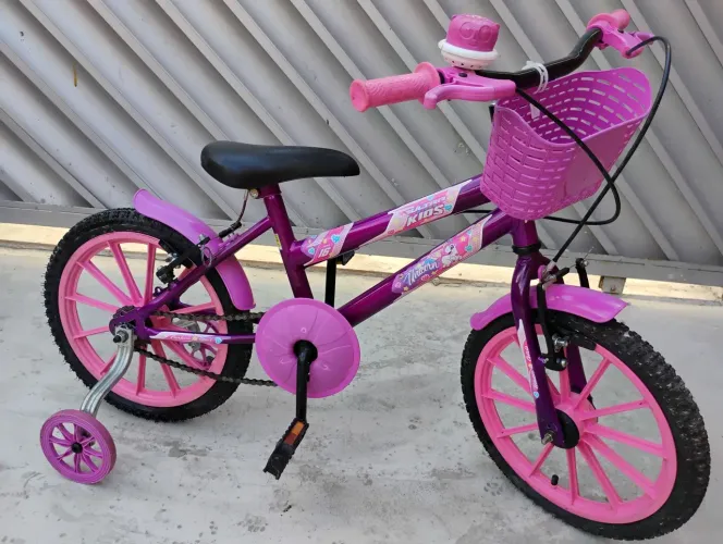 Bicicleta infantil aro 16 rosa e lilás