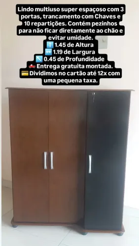Entrega gratuita, lindo multiuso super espaçoso com 3 portas, chaves e 10 repartições.