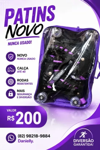 Patins Novo do 37-40 aceita cartão de crédito.