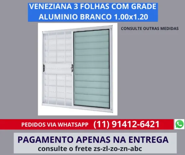 janela de aluminio branco veneziana 3 folhas
