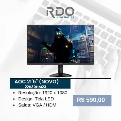 Monitor AOC 21,5 Full HD LED HDMI/VGA Novo - Monitor novo de alta qualidade