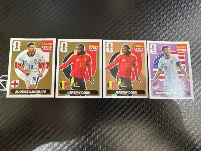 figurinhas copa do mundo 2026, jude bellingham , jérémy doku, christian pulisic 