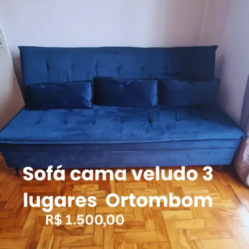 Sofá Cama Veludo Azul 3 Lugares - Estilo e Conforto.
