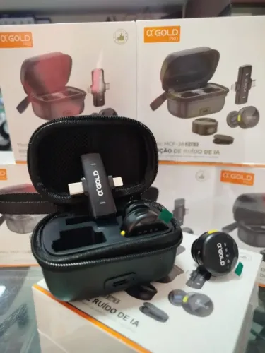 `Microfone Lapela Sem Fio Duplo ?GOLD PRO MCF-38 - iOS + Tipo C