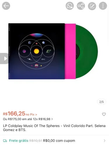 Leia - LP Coldplay Vinil Colorido Music of the Spheres